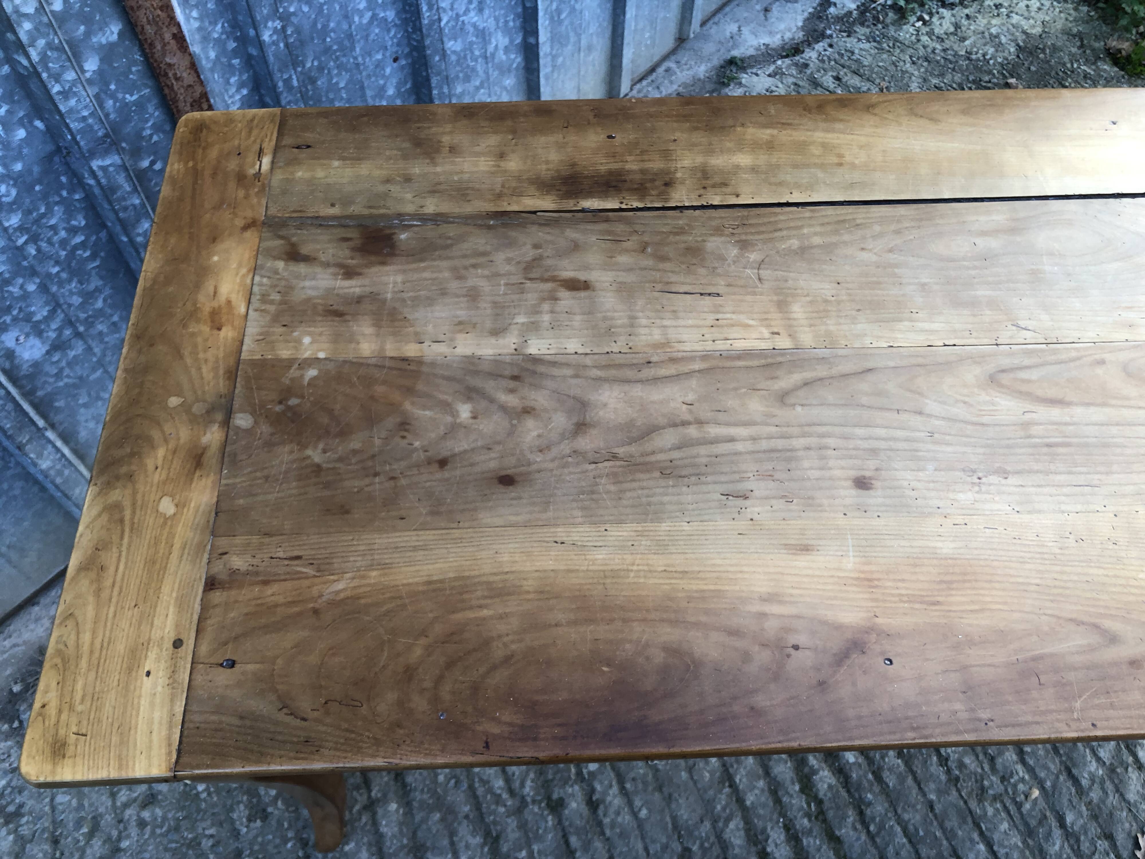 Antique Louis XV style farmhouse table in solid cherry wood.
