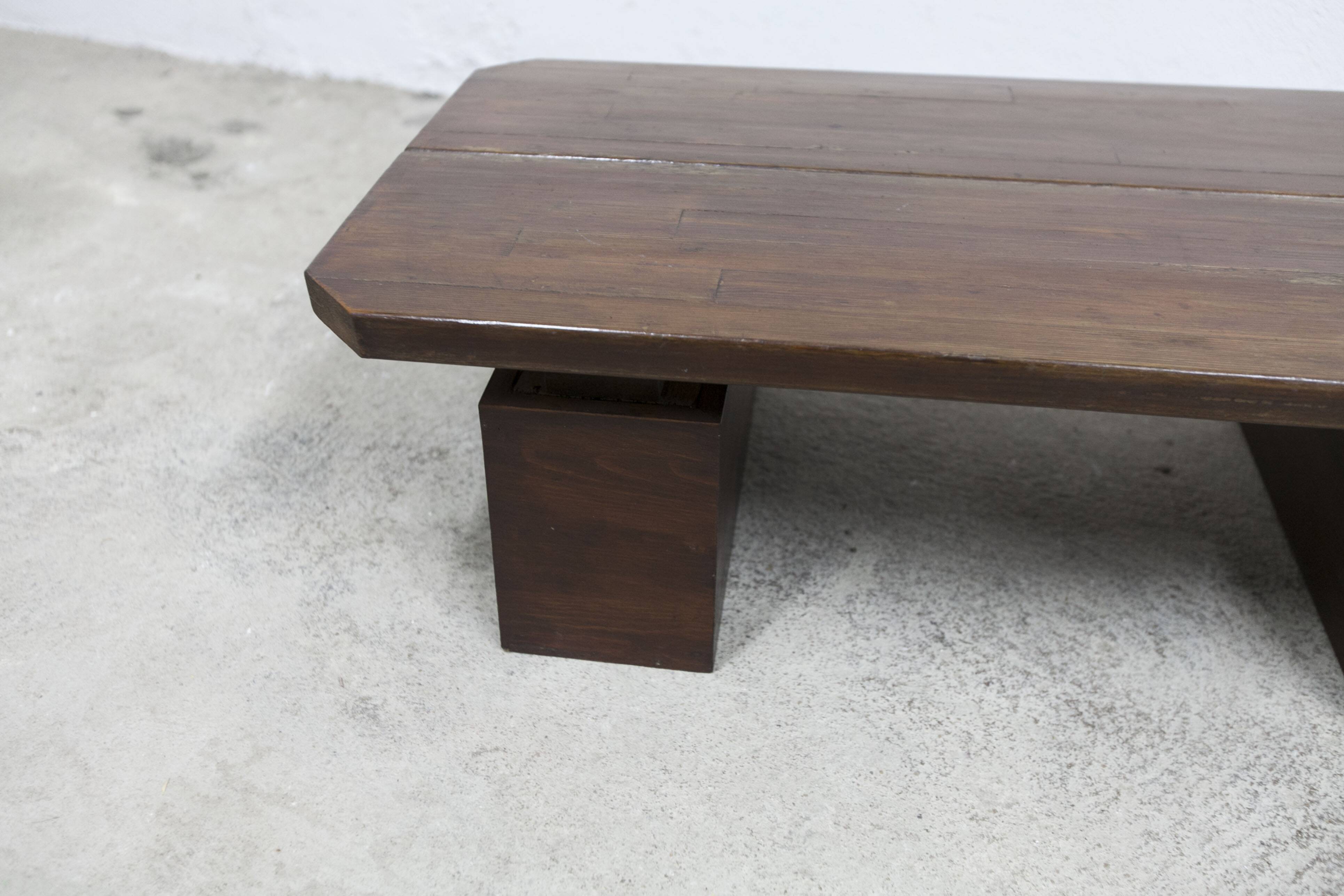 Brutalist style coffee table 1960 rectangular with cut corners