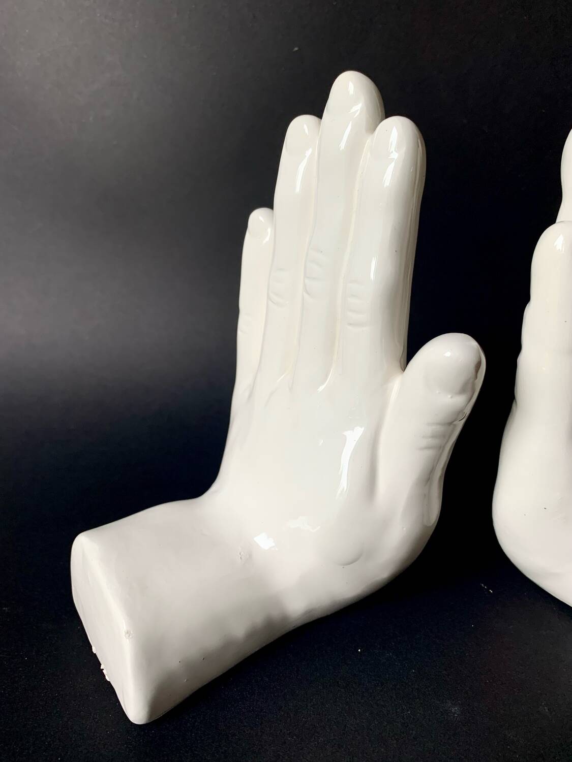 Vintage white ceramic hand bookends