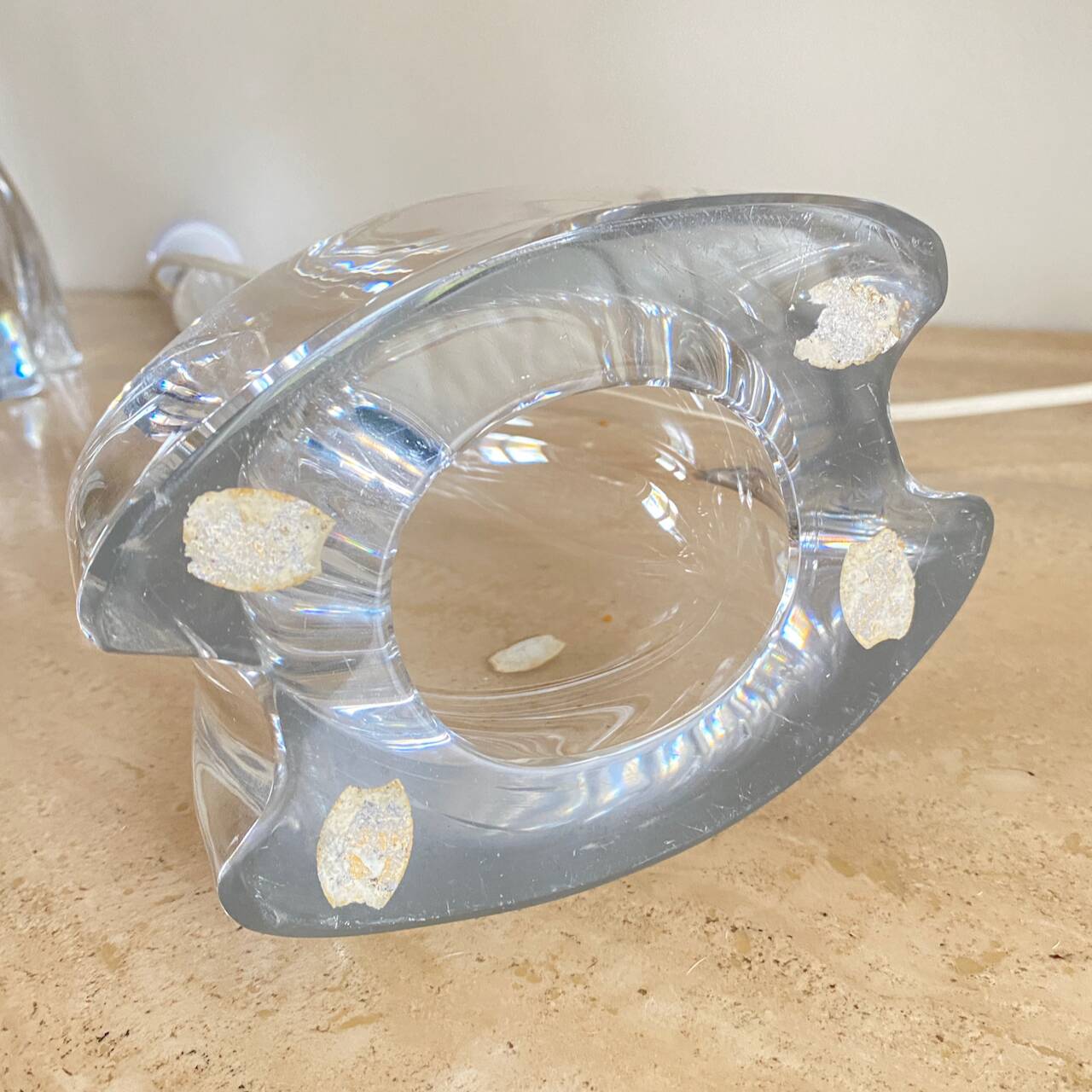 Pair large clear crystal val saint lambert table lamps - belgium 1950's