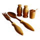 Vintage salt shaker, pepper, mustard and salad cutlery set