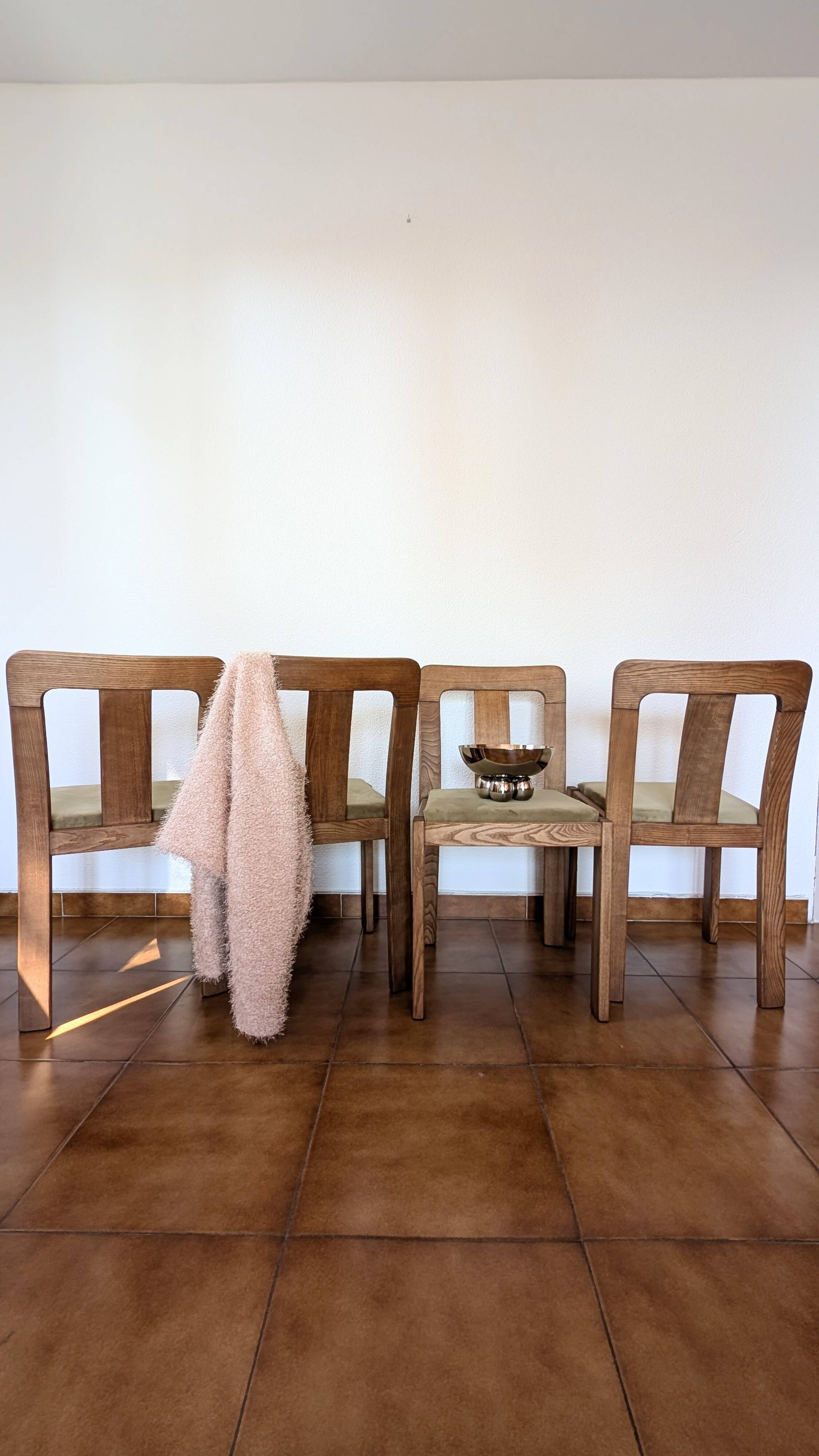 Vintage mahogany chairs – sage green velvet – German design