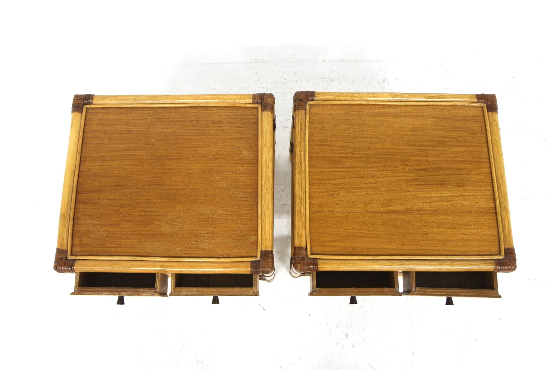 Set of 2 rattan bedside tables, Dux, Sweden, 1960