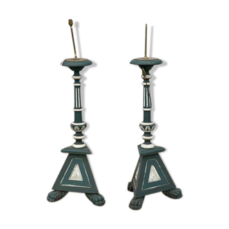 Pair of painted wooden lamp legs