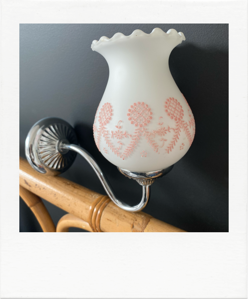 Chrome and opaline applique, touches of pink