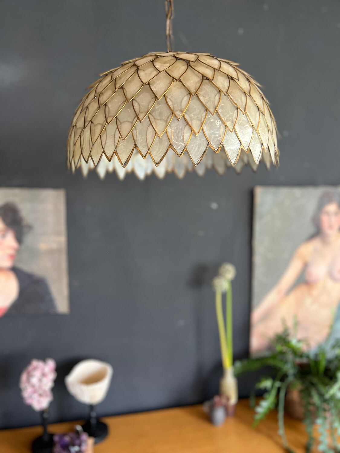 Brass and mother-of-pearl suspension