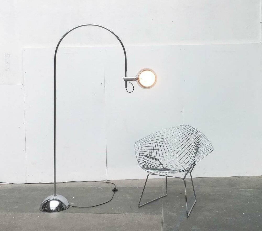 Chrome metal arc floor lamp Space Age mid-century by Cosack, 1960s