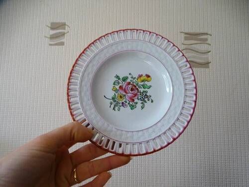 Kg luneville "reverber" 6 pierced plates antique earthenware flowers ø14.5 cm