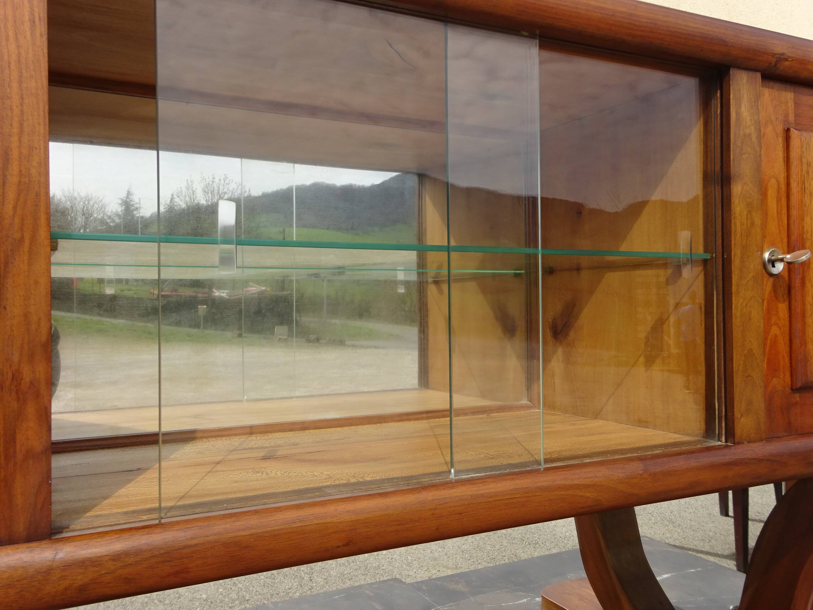 Large two-body buffet in walnut and black marble
