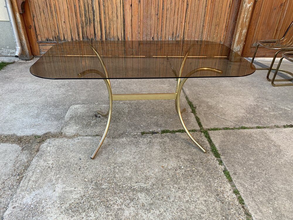 Brass and Glass Dining Table, Italy 1970