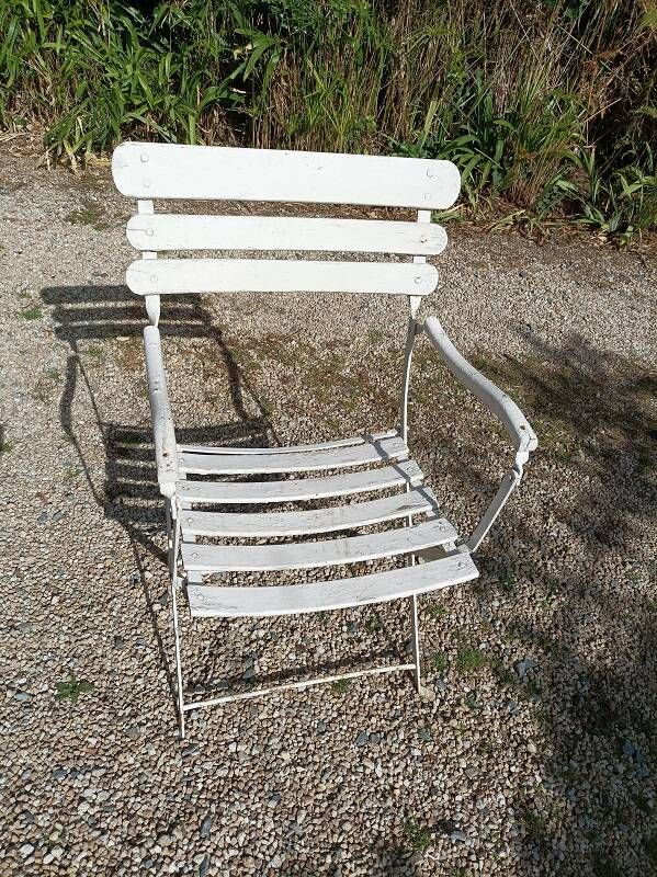Garden lounge armchair wood metal iron patinated paint