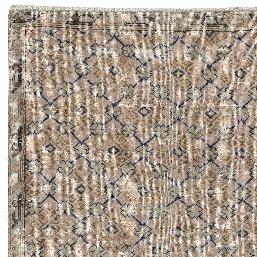 Vintage Handmade Pink Turkish Accent Rug with Floral Design