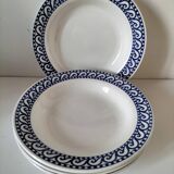 Set of 4 vintage navy blue soup plates