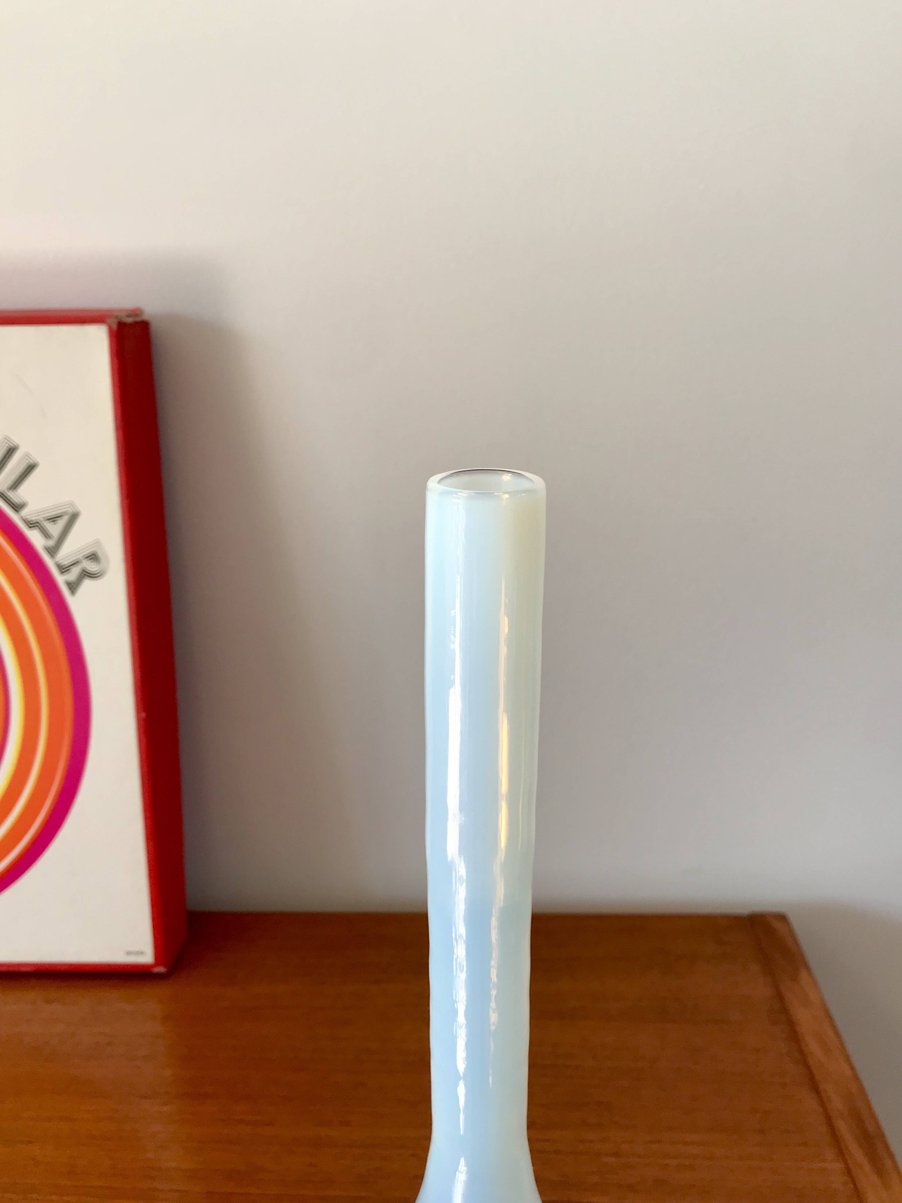 Slender white opaline vase from the 50s and 60s