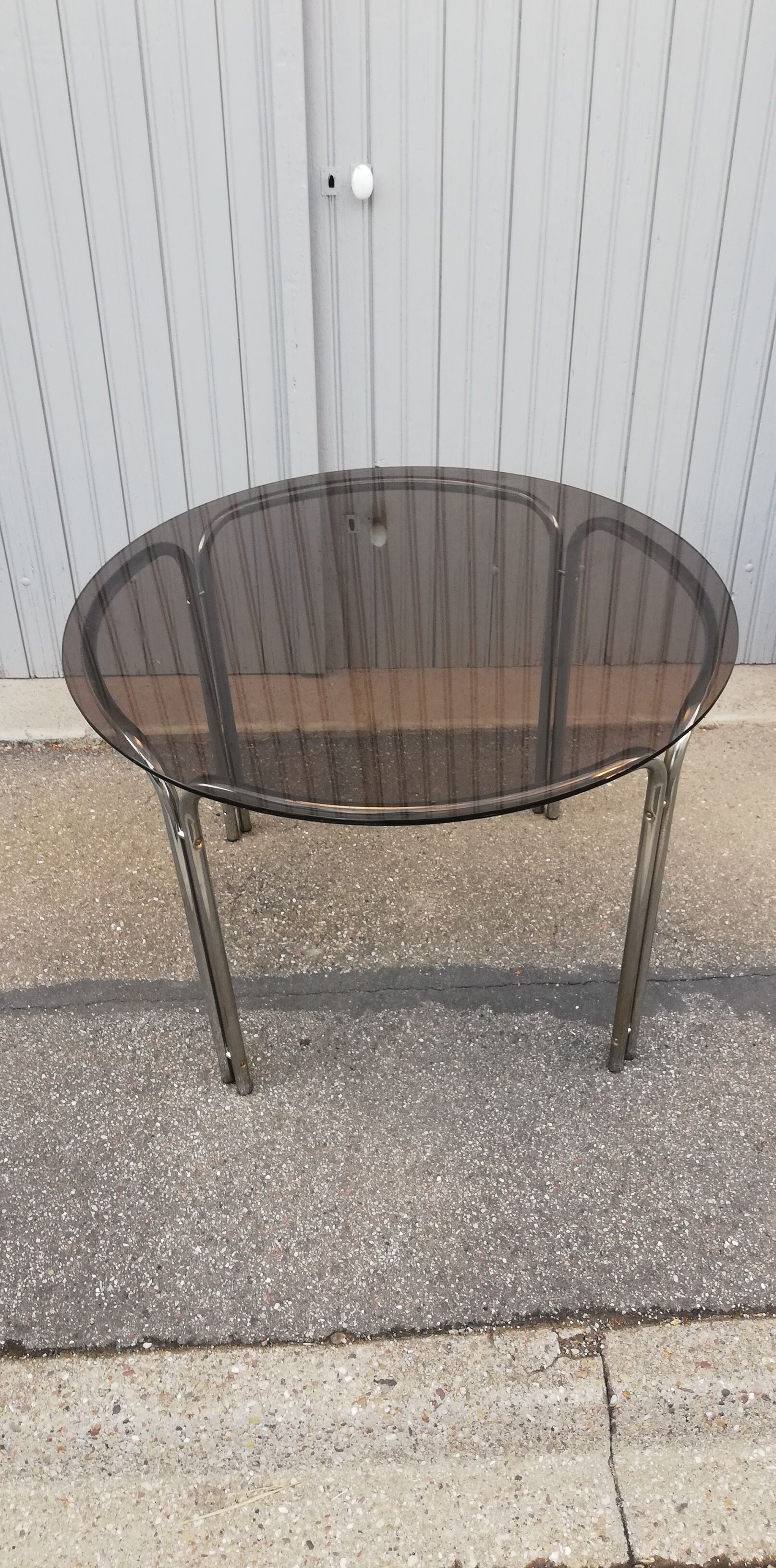 Round table vintage chrome and smoked glass