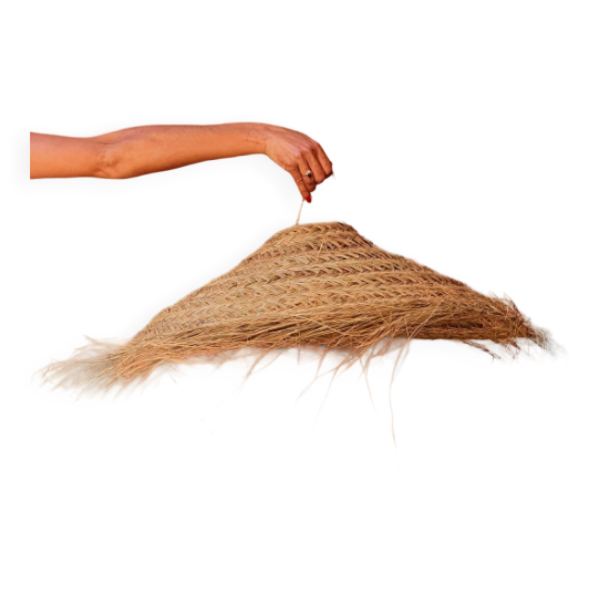 Parasol pendant lamp in braided natural fiber doum straw