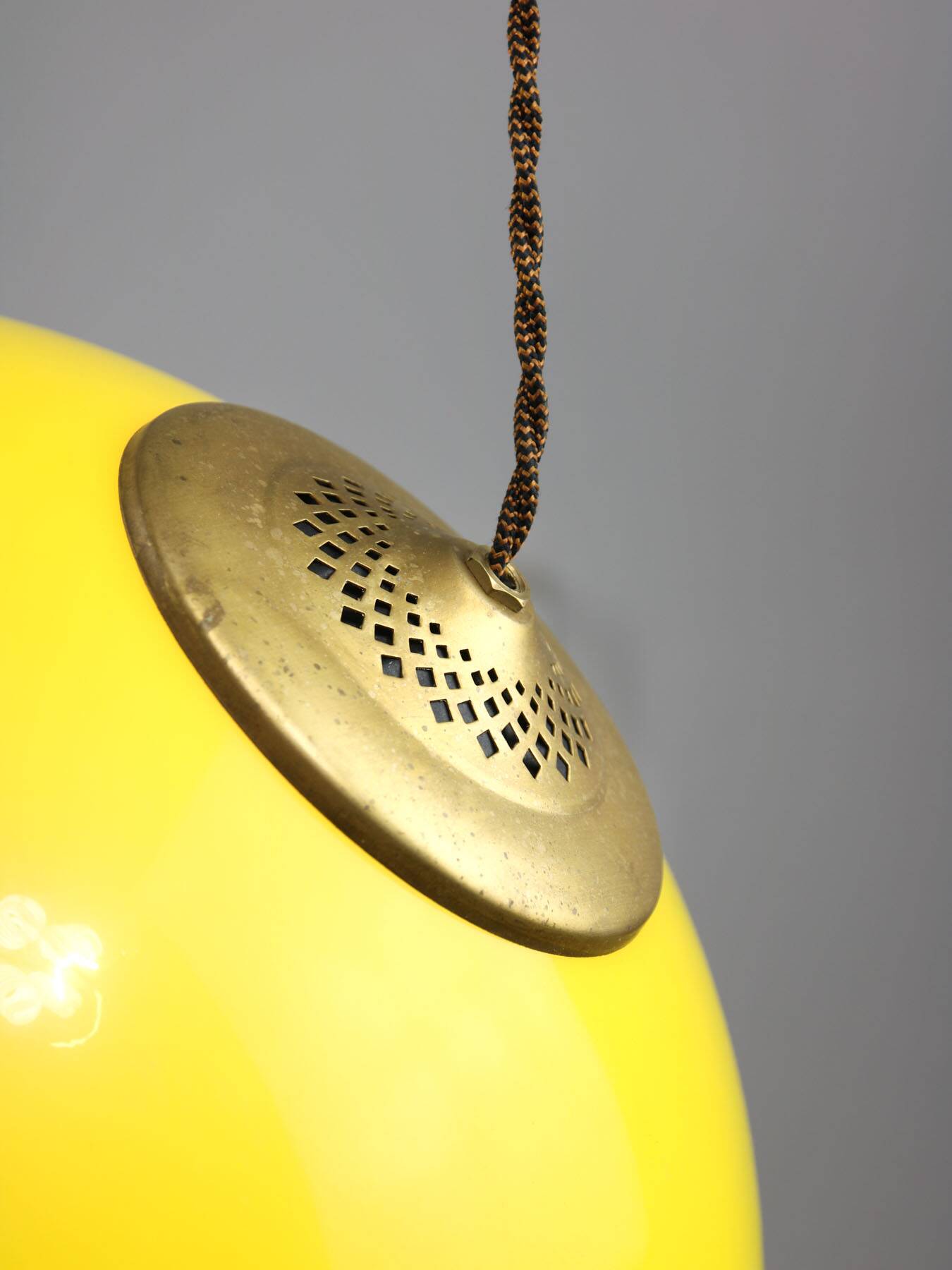 Vintage Italian Brass and Yellow Plexiglas Pendant Lamp