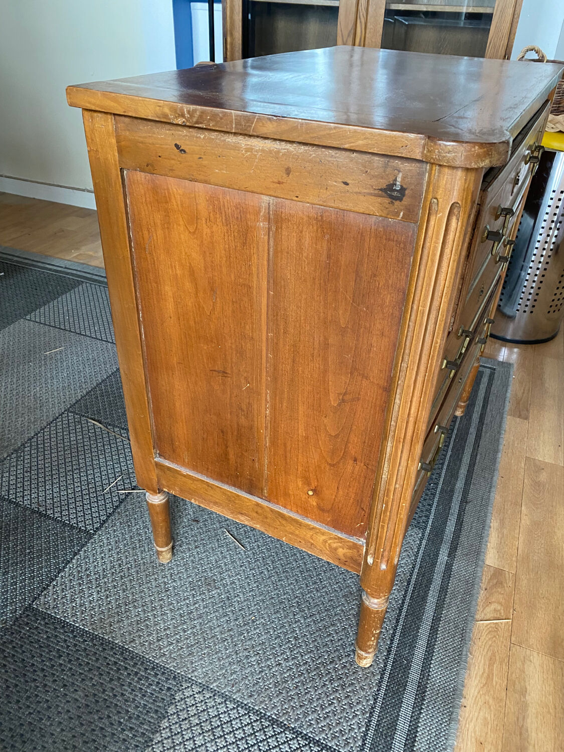 Antique wooden chest of drawers gilded brass cuffs