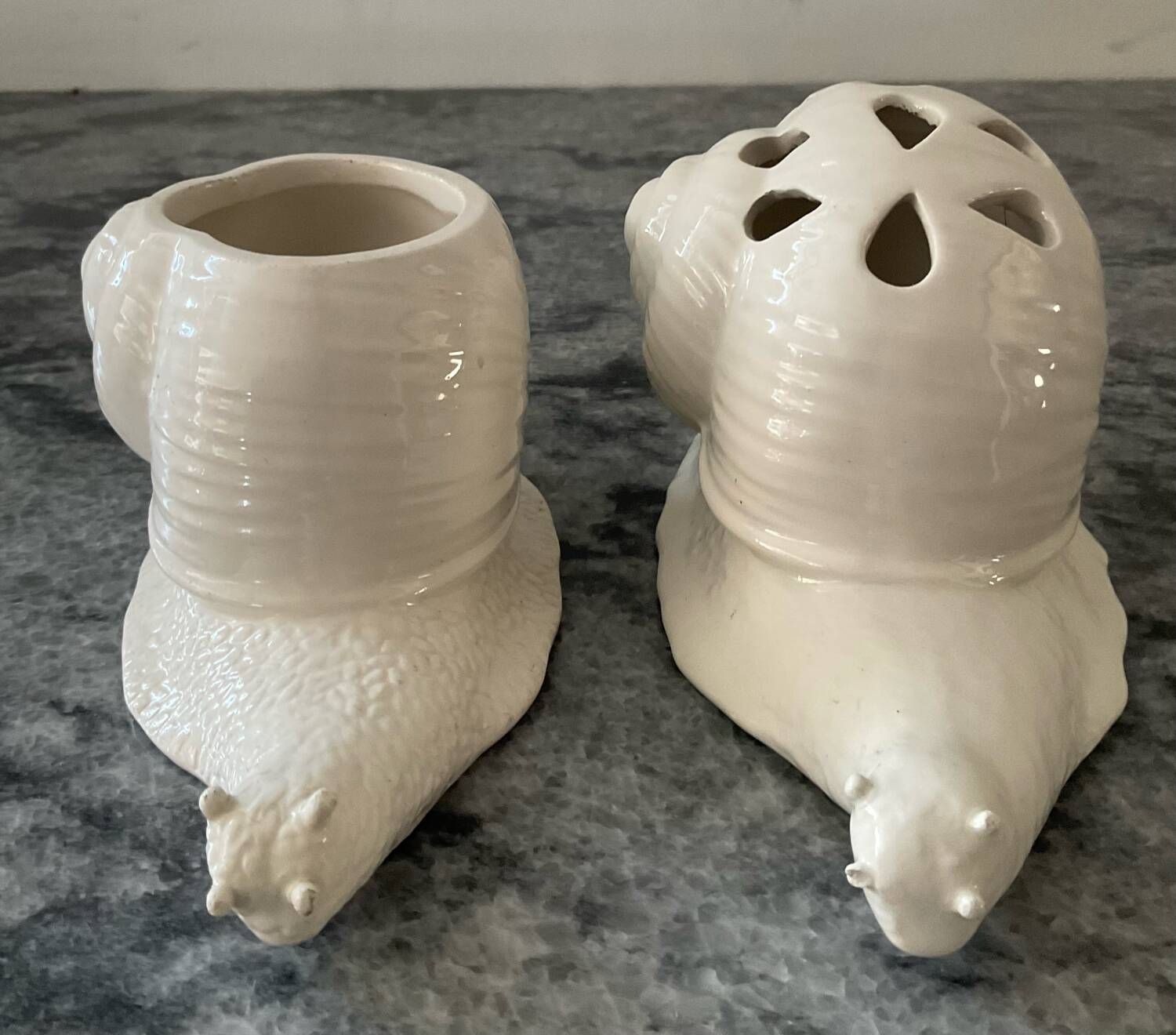 Pair of vintage Italian ceramic flowers and snails