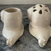 Pair of vintage Italian ceramic flowers and snails