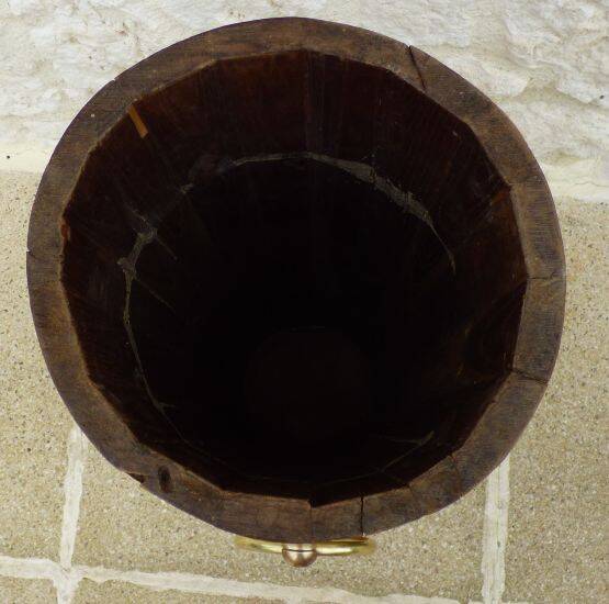 Victorian style barrel umbrella stand, solid oak, curved with 3 bands and gr.