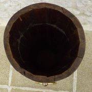 Victorian style barrel umbrella stand, solid oak, curved with 3 bands and gr.