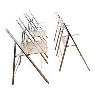 Set of 5 folding chairs in plexi and aluminum