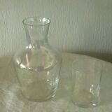 Service de nuit en verre carafe et verre effet nacre