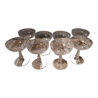 8 champagne glasses in Baccarat crystal, late 19th, early 20th