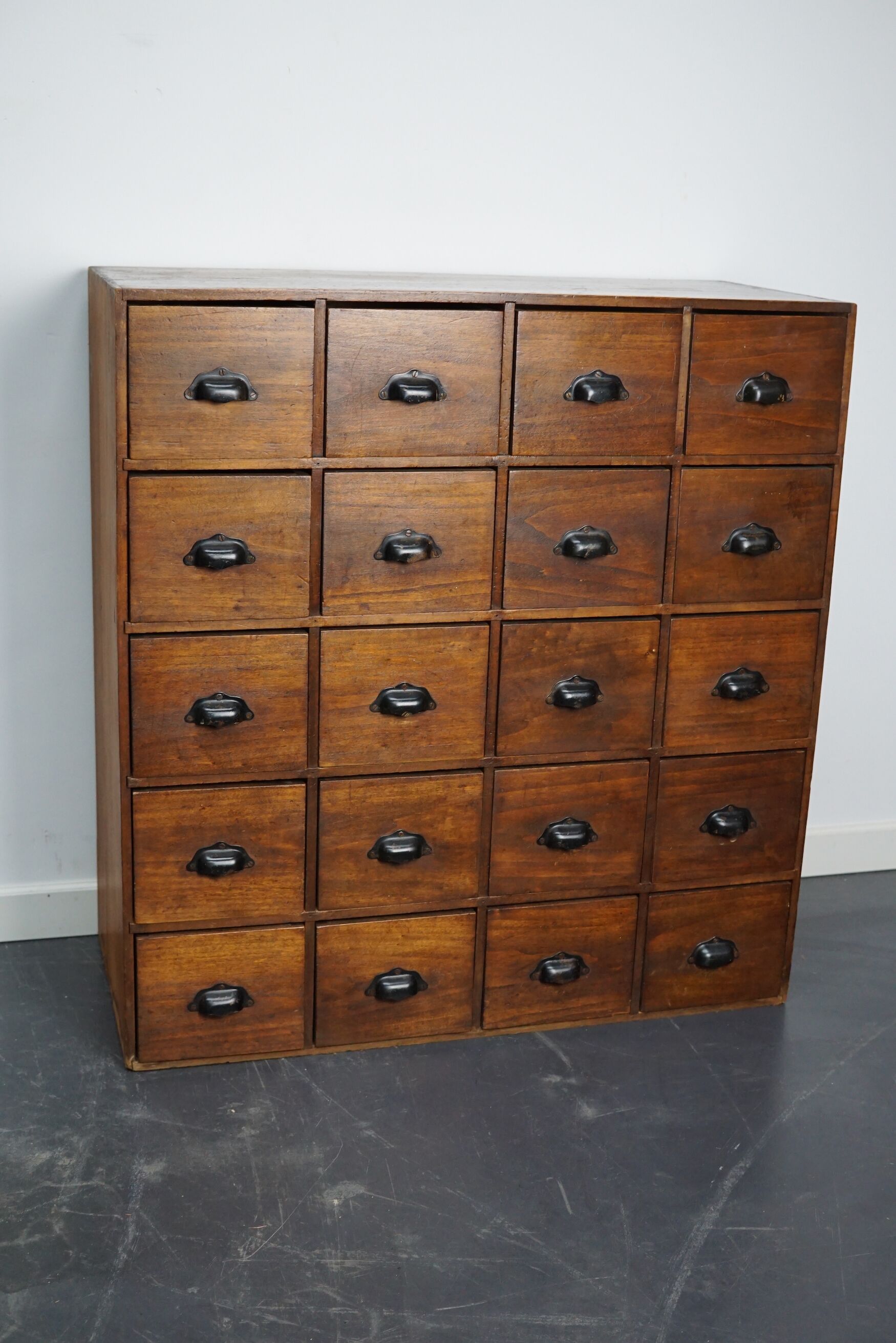 French fruitwood apothecary cabinet, ca 1950s