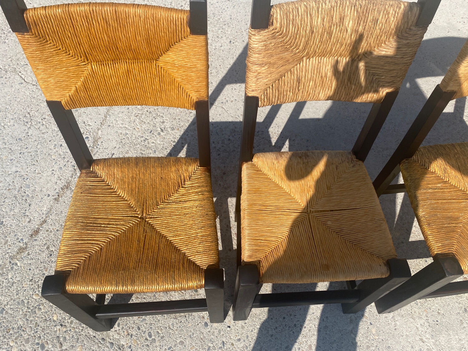 Set of 6 oak and straw chairs 1960