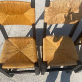 Set of 6 oak and straw chairs 1960