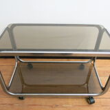 Table basse Space Age en verre fumé et acier chromé, 1970s