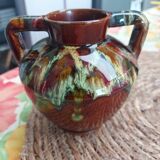 Vase with handles in flamed ceramic signed Julien Guet