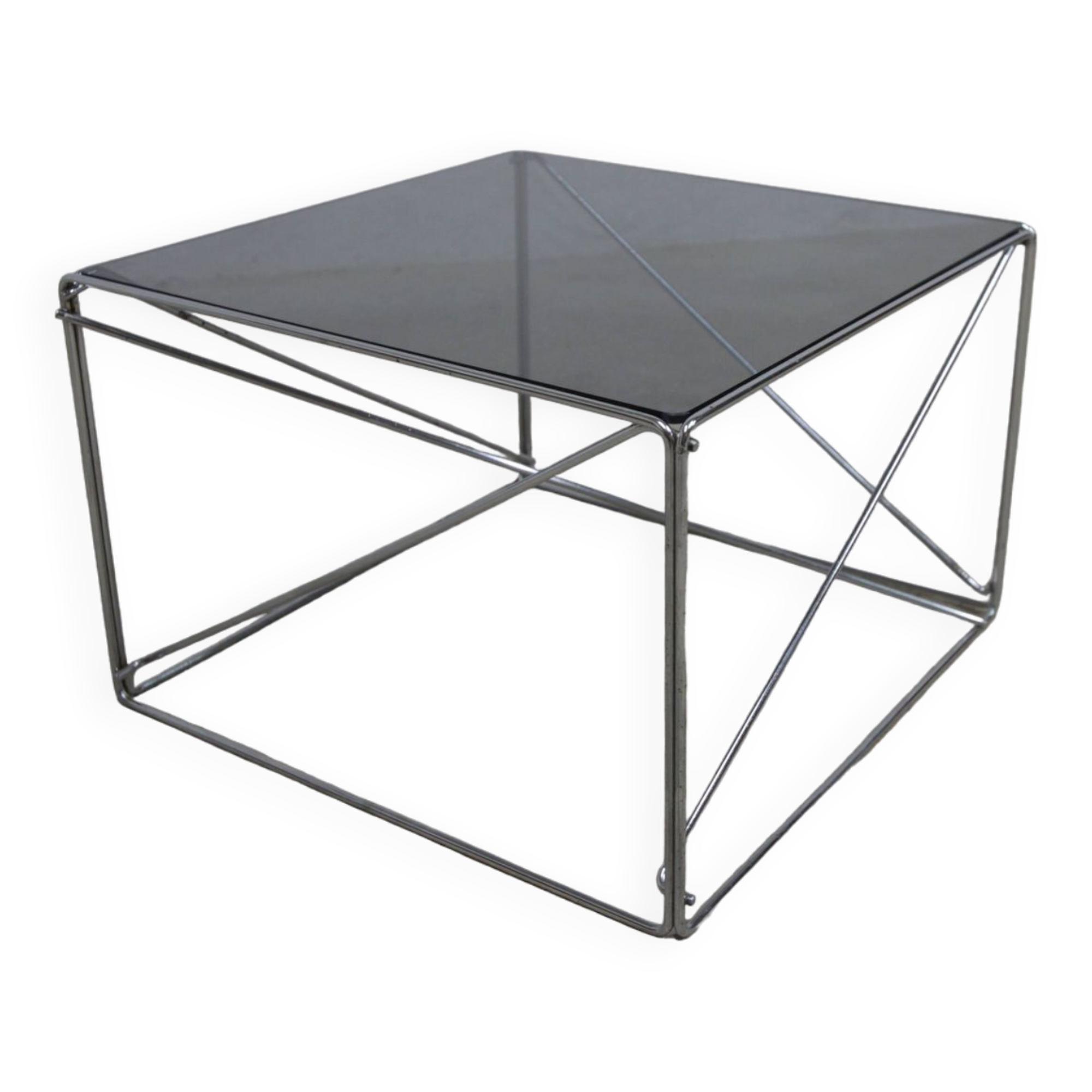 Coffee table by max Sauze Isocèle collection 1970 new smoked glass top