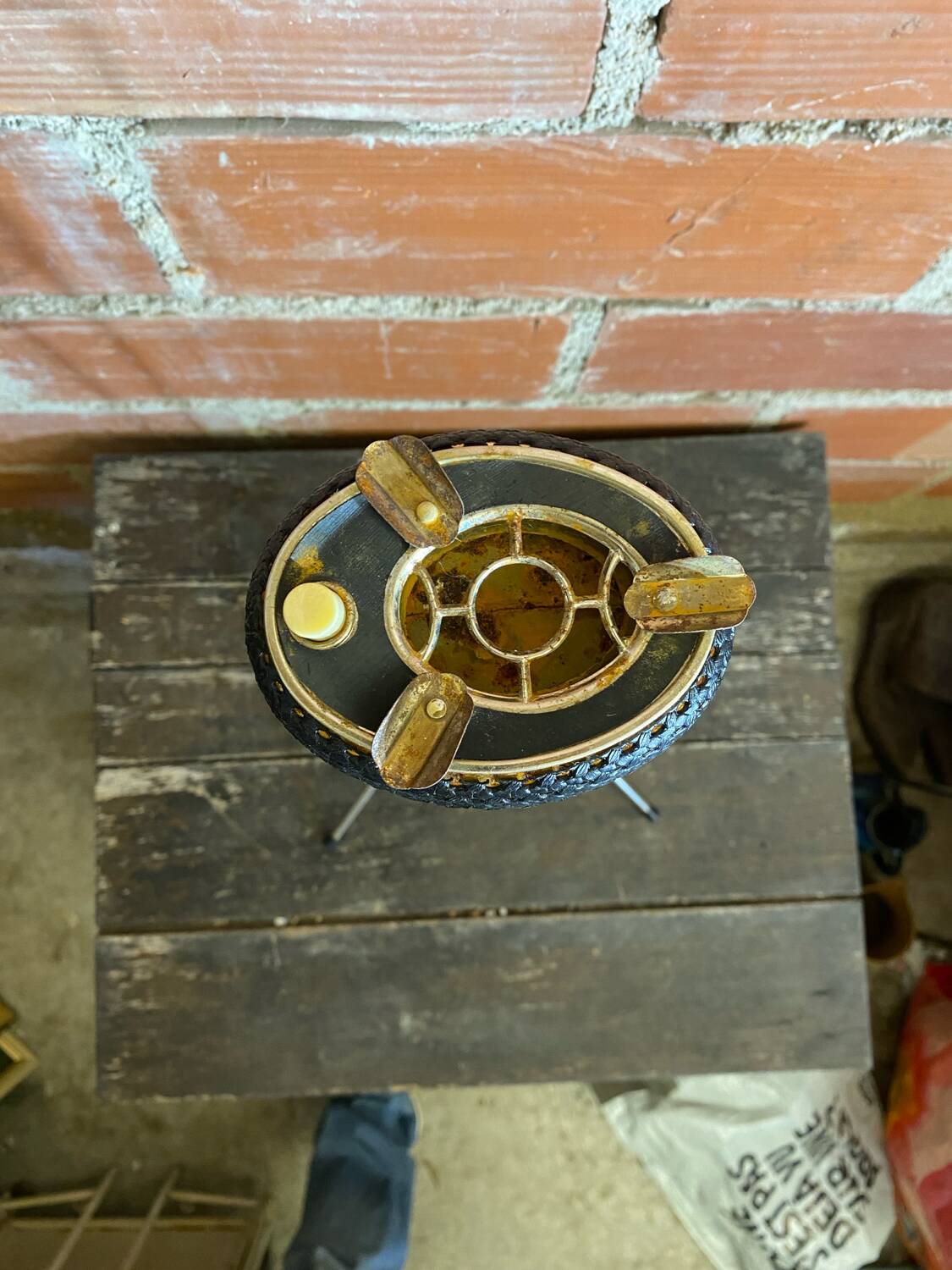 Tripod Metal Gold Ashtray + Vintage Push Ashtray