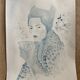 Signed blue watercolor painting “Geisha Tea Time” Japan