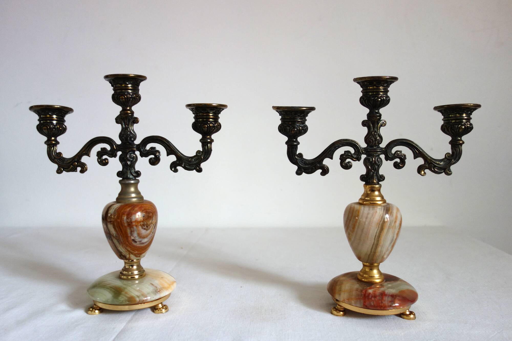 Pair of vintage onyx brass candlesticks