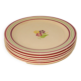 set of 6 flat plates with flowers and borders Gien 1950