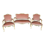 Louis XV style seat and bench set in pink fabric