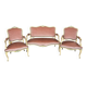 Louis XV style seat and bench set in pink fabric