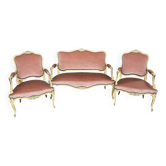 Louis XV style seat and bench set in pink fabric