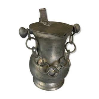 Tin pitcher with carrying chain