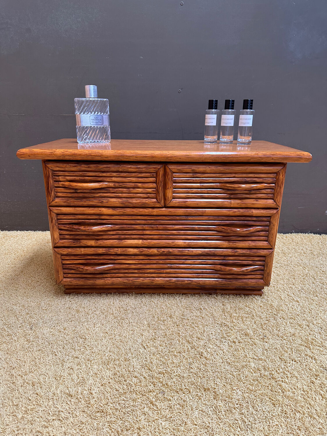 Maugrion bamboo chest of drawers for Roche Bobois