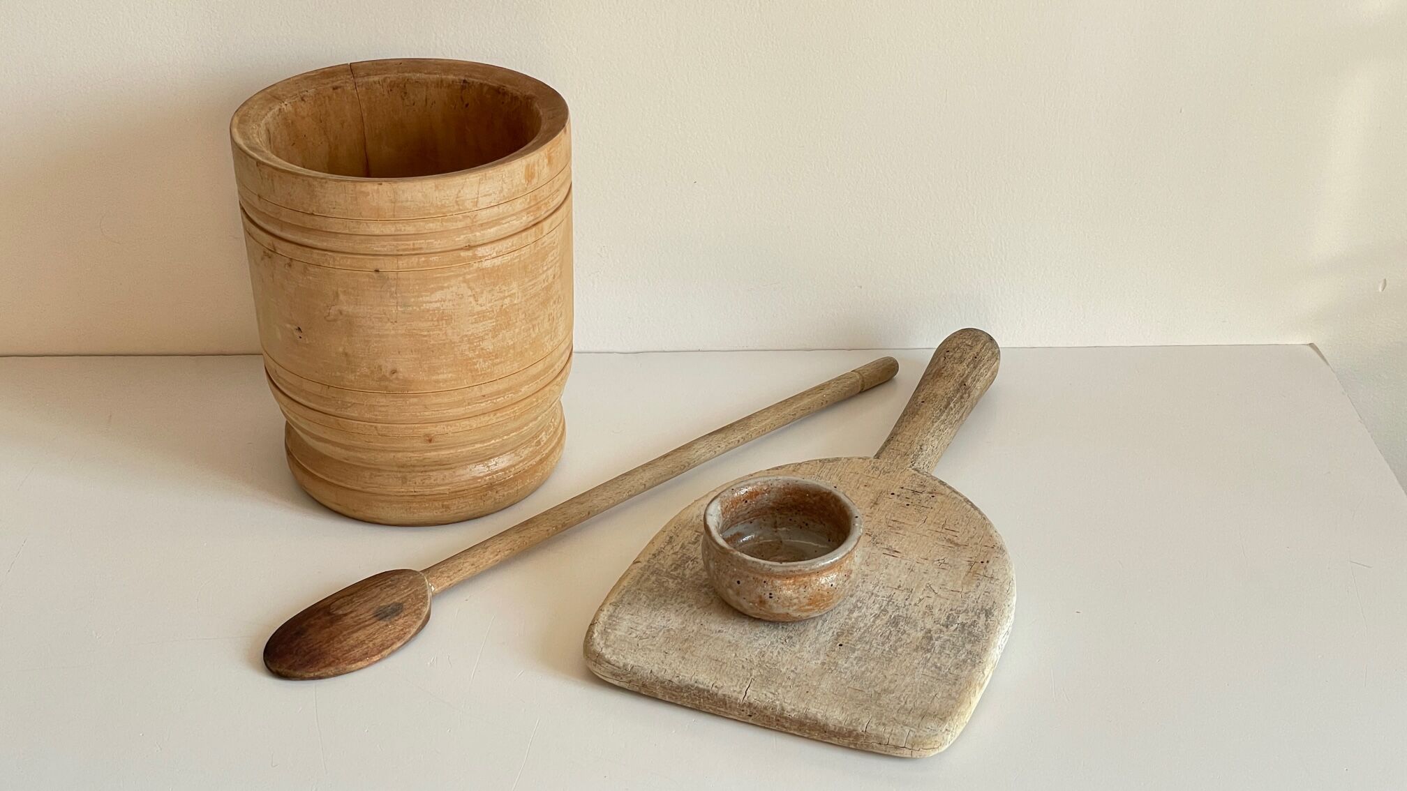 Turned wooden pots and beaters for the kitchen
