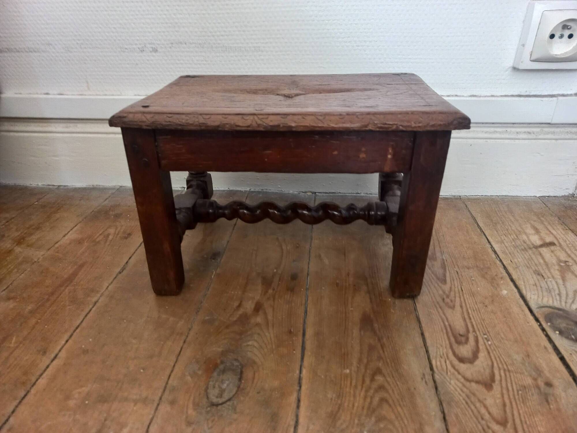 Antique solid wood stool, vintage decor