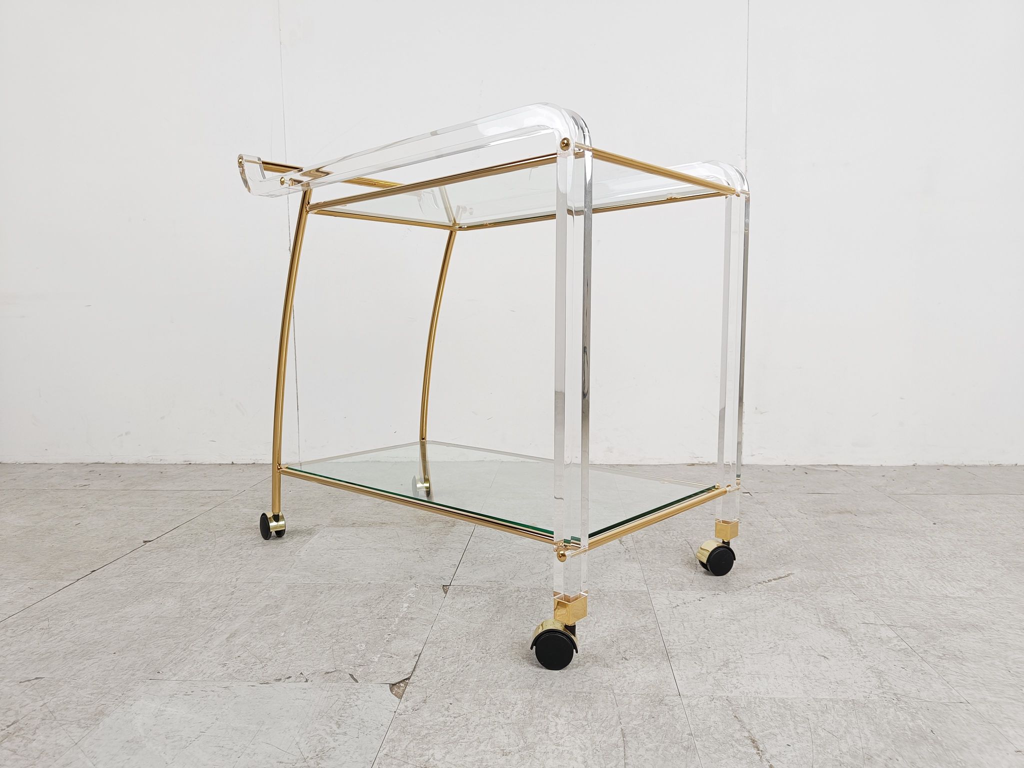 Brass and lucite drinks trolley, 1970s