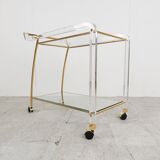 Chariot à boissons en laiton et lucite, années 1970