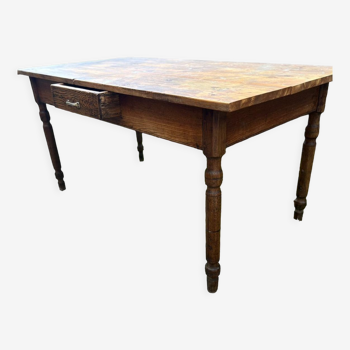 Ancienne table de bistrot ,chêne table à tiroir