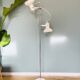 Chrome and white metal floor lamp, circa 1970.